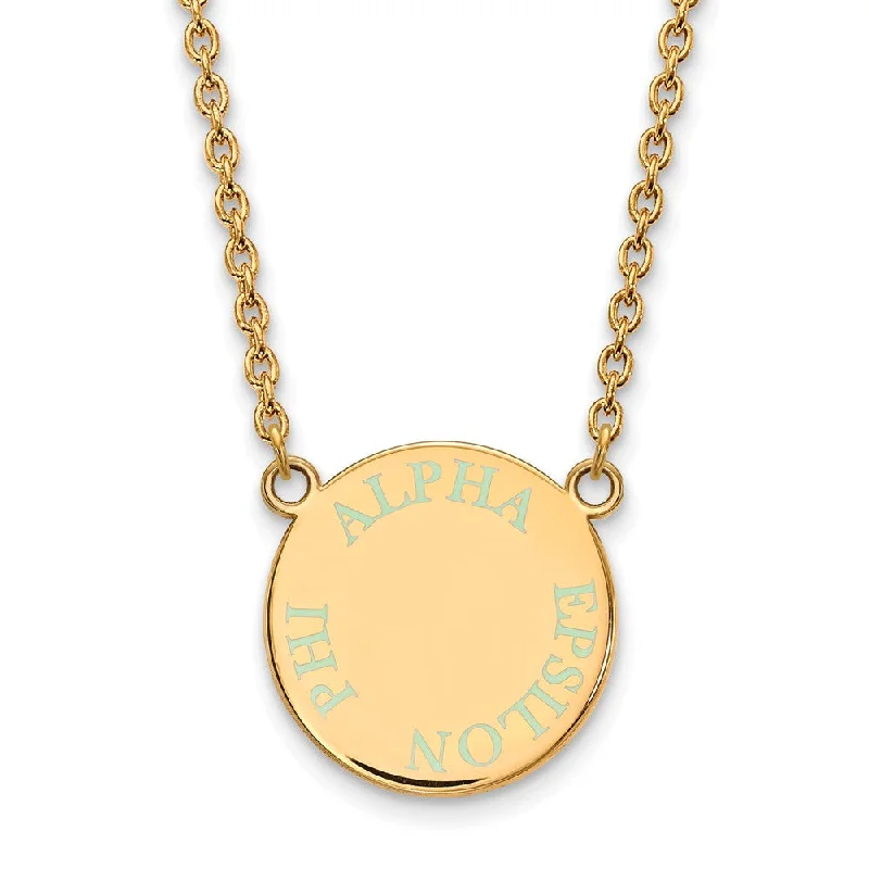 14K Plated Silver Alpha Epsilon Phi Small Aqua Enamel Necklace