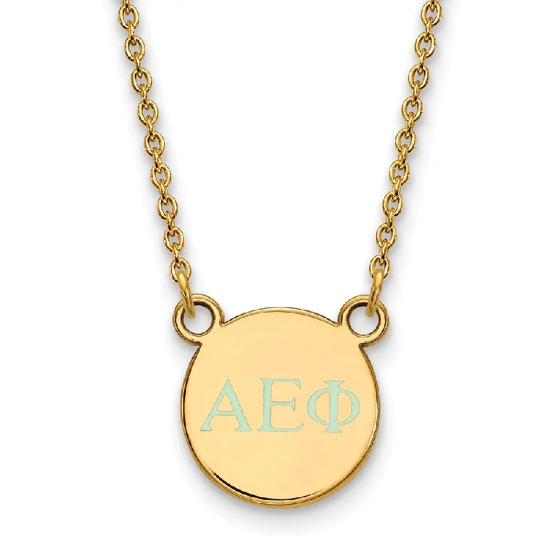 gibbous moon pendant necklace-14K Plated Silver Alpha Epsilon Phi XS Aqua Enamel Greek Necklace