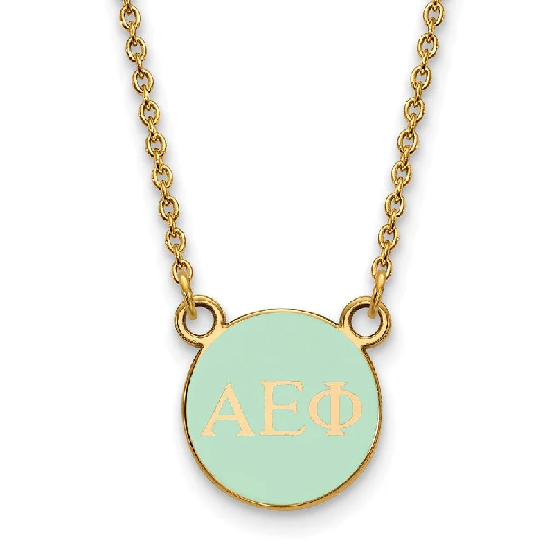 knotted gold necklace-14K Plated Silver Alpha Epsilon Phi XS Aqua Enamel Disc Necklace