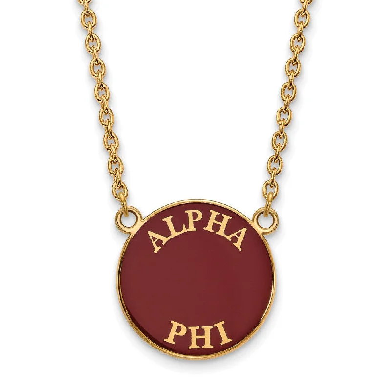 14K Plated Silver Alpha Phi Large Enamel Disc Necklace