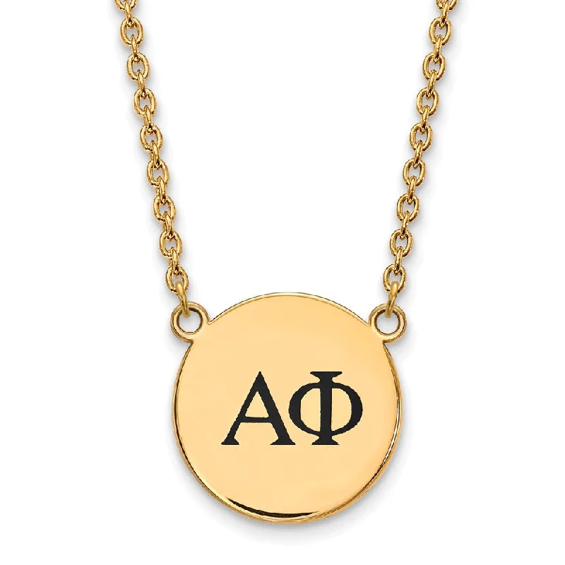 bendable silver necklace-14K Plated Silver Alpha Phi Large Black Enamel Necklace