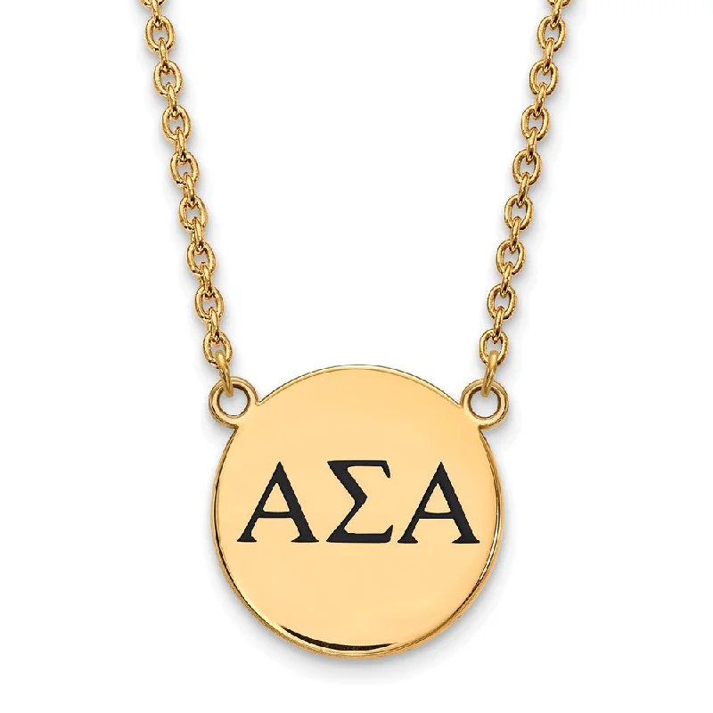 ridged silver necklace-14K Plated Silver Alpha Sigma Alpha Large Black Enamel Necklace