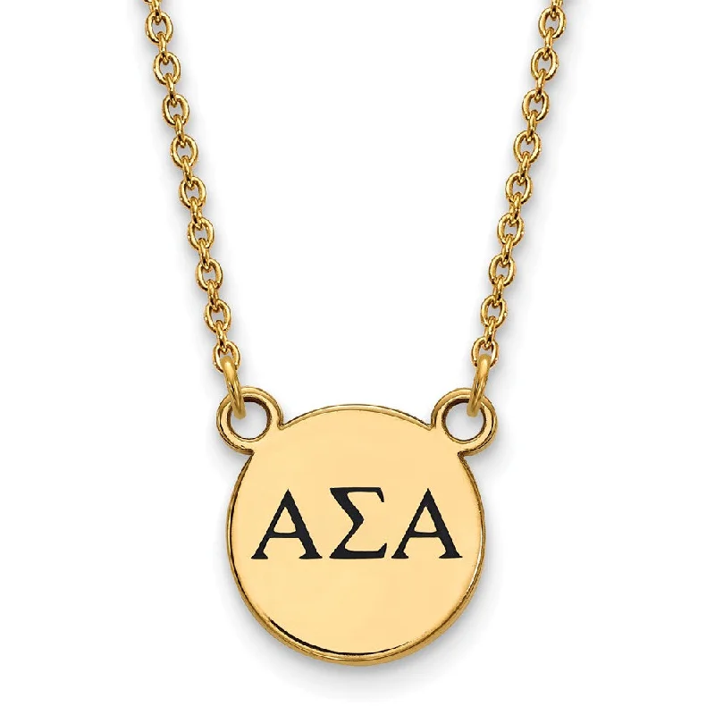 frond stamped necklace-14K Plated Silver Alpha Sigma Alpha Small Black Enamel Necklace