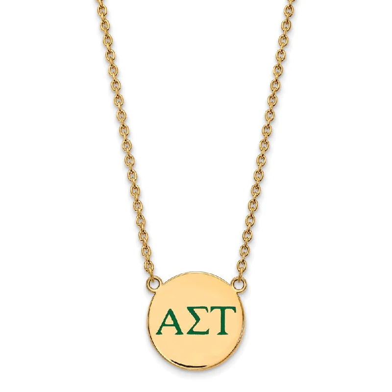 leafy-inspired necklace-14K Plated Silver Alpha Sigma Tau Large Green Enamel Greek Necklace