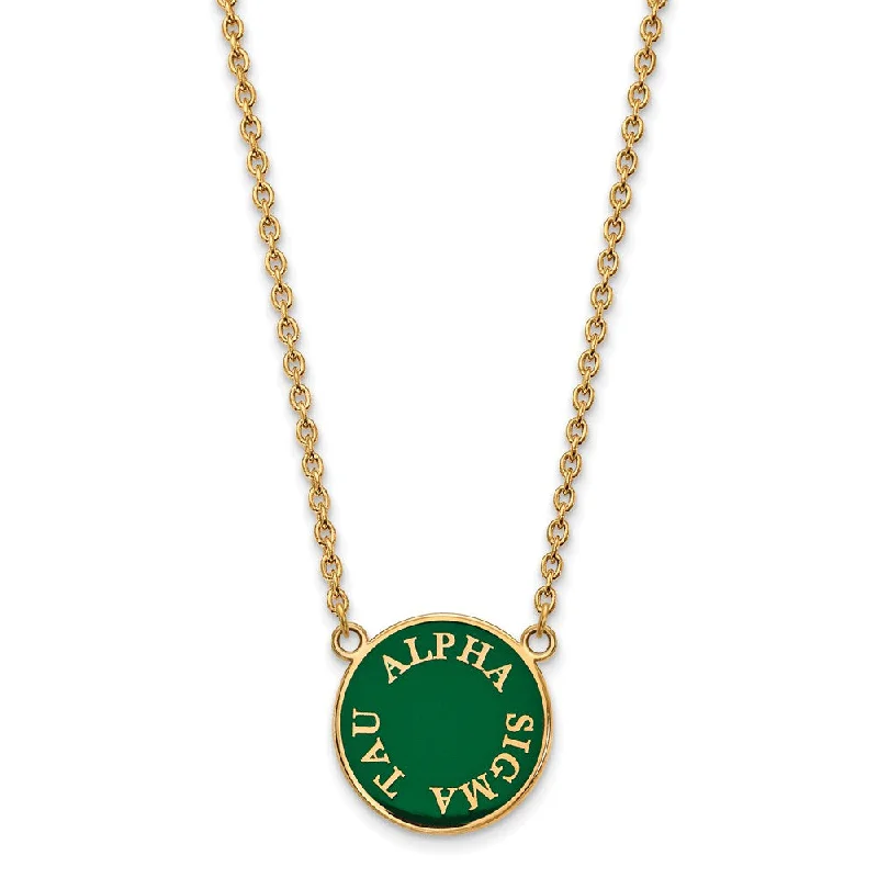 14K Plated Silver Alpha Sigma Tau Large Enamel Disc Necklace