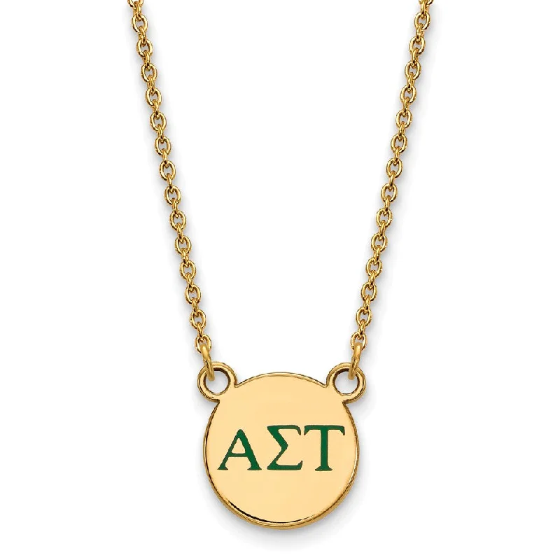 midnight diamond necklace-14K Plated Silver Alpha Sigma Tau Small Green Enamel Greek Necklace