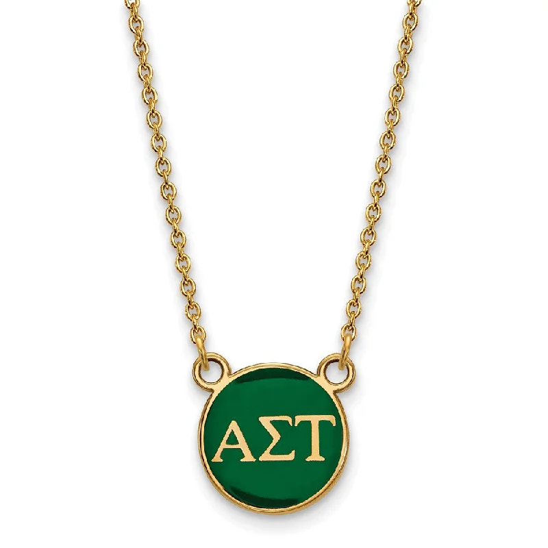 wanderlust garnet necklace-14K Plated Silver Alpha Sigma Tau Small Green Enamel Disc Necklace