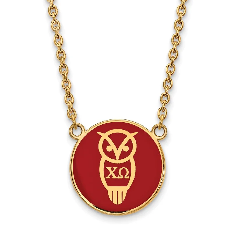 regency gold necklace-14K Plated Silver Chi Omega Large Enamel Mascot Necklace