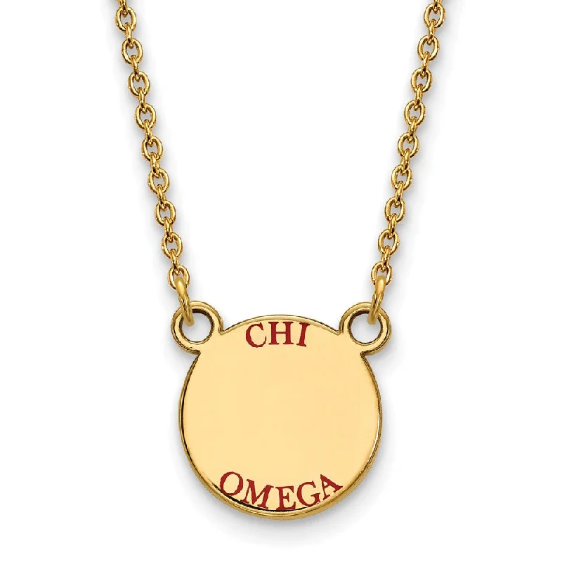 bendable gemstone necklace-14K Plated Silver Chi Omega Small Red Enamel Necklace