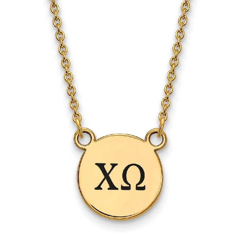 flow-shaped charm necklace-14K Plated Silver Chi Omega Small Enamel Greek Letters Necklace