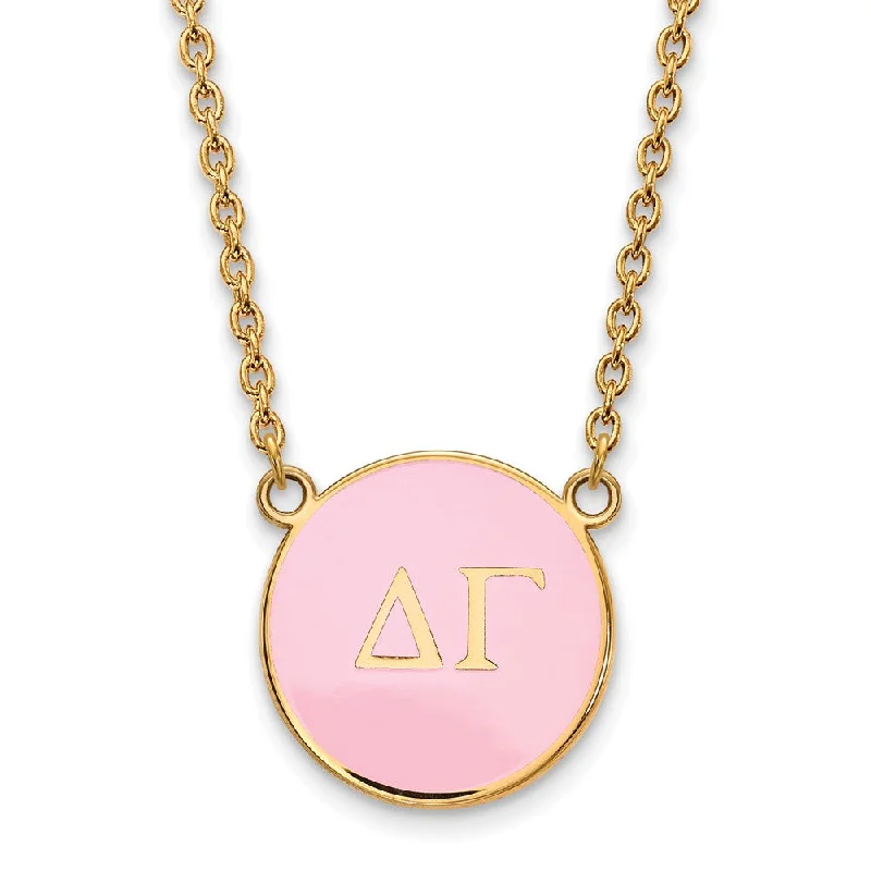 14K Plated Silver Delta Gamma Large Pink Enamel Disc Necklace