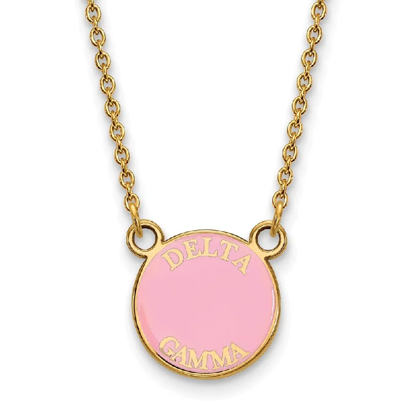 thin layered necklace-14K Plated Silver Delta Gamma Small Pink Enamel Necklace