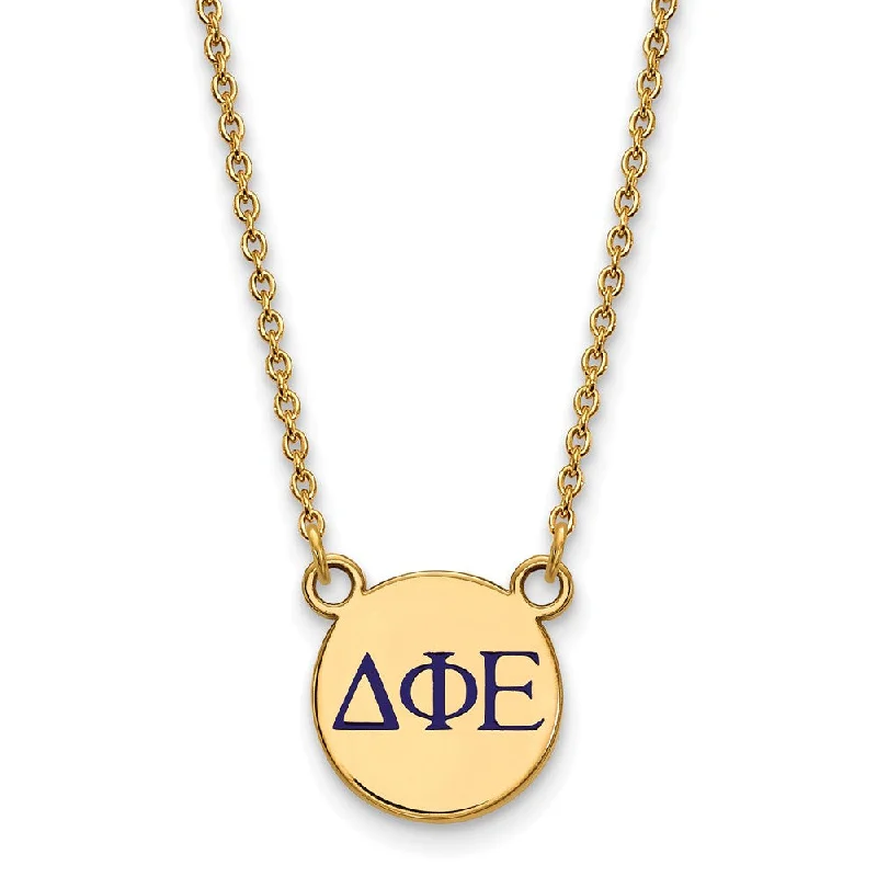 elegant pendant necklace-14K Plated Silver Delta Phi Epsilon Sm Blue Enamel Letters Necklace