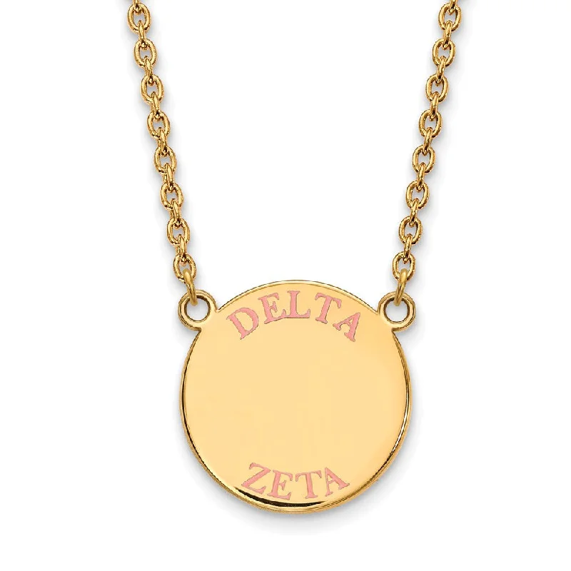 14K Plated Silver Delta Zeta Large Pink Enamel Necklace