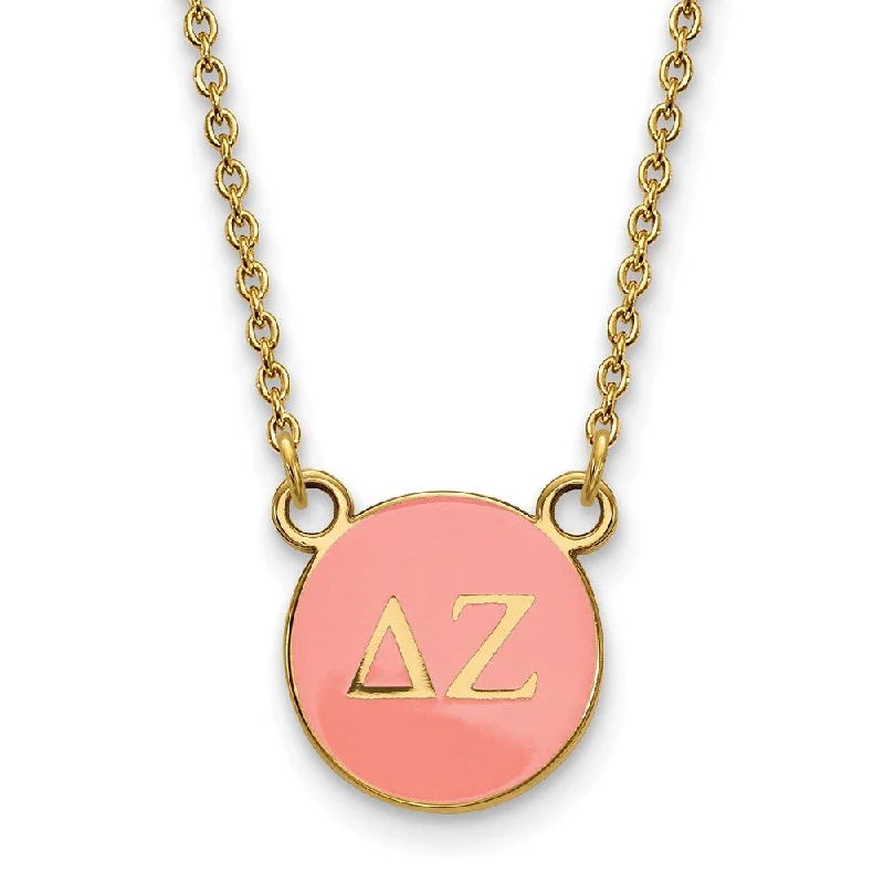 rose gold arc necklace-14K Plated Silver Delta Zeta Small Enamel Greek Letters Disc Necklace