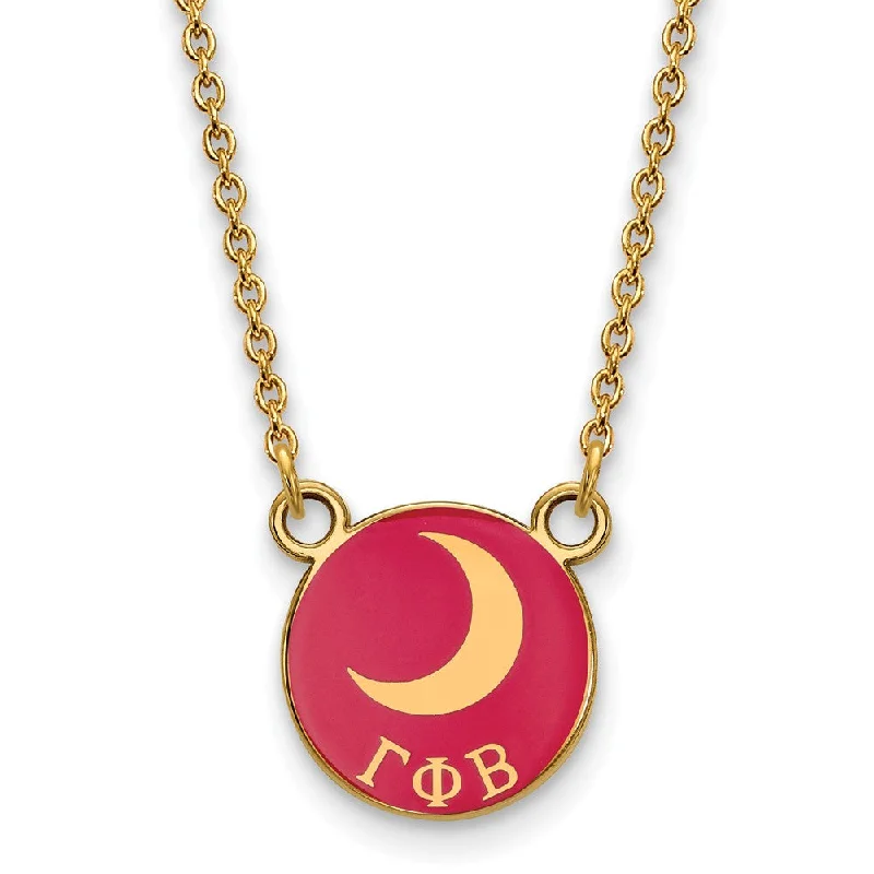 14K Plated Silver Gamma Phi Beta Small Dk Pink Enamel w/ Moon Necklace