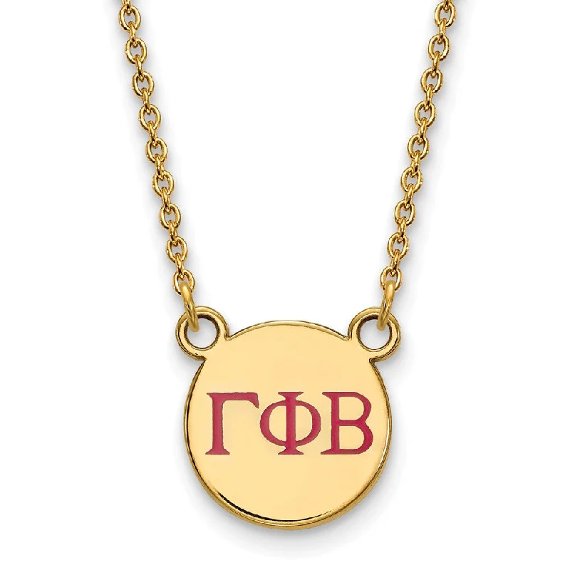 leafy-themed pendant necklace-14K Plated Silver Gamma Phi Beta Sm Pink Enamel Greek Letters Necklace