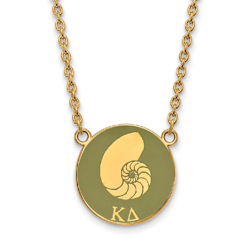 14K Plated Silver Kappa Delta Large Green Enamel Logo Necklace