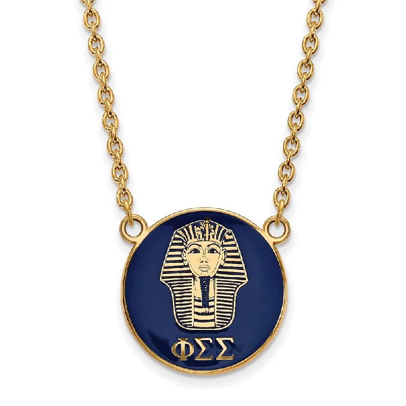 stamped gemstone necklace-14K Plated Silver Phi Sigma Sigma Large Enamel Logo Necklace