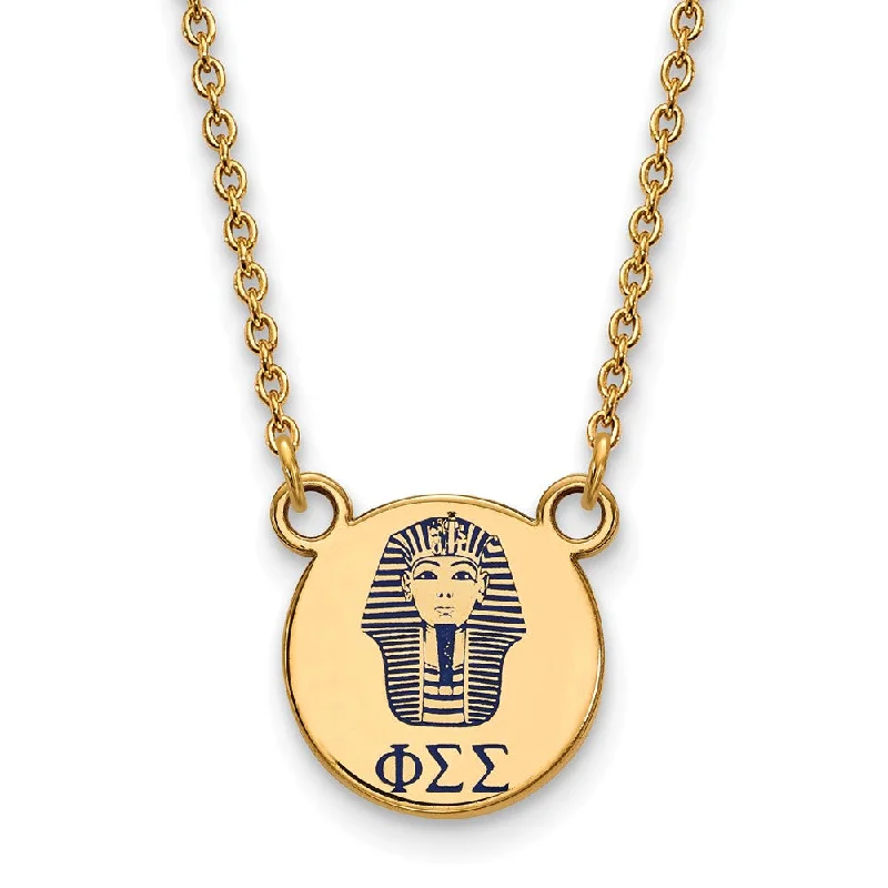 bendable chain necklace-14K Plated Silver Phi Sigma Sigma Small Blue Enamel Logo Necklace