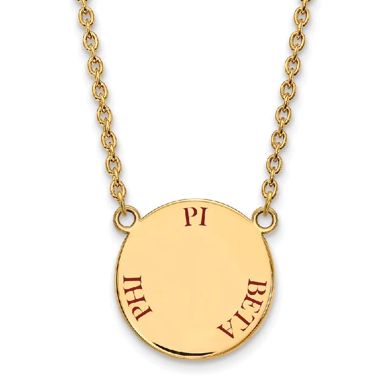 silver braid necklace-14K Plated Silver Pi Beta Phi Large Red Enamel Necklace