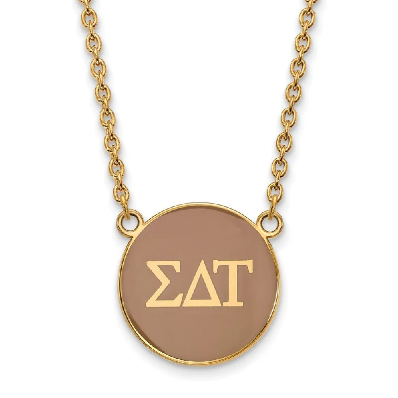 14K Plated Silver Sigma Delta Tau Large Tan Enamel Disc Necklace