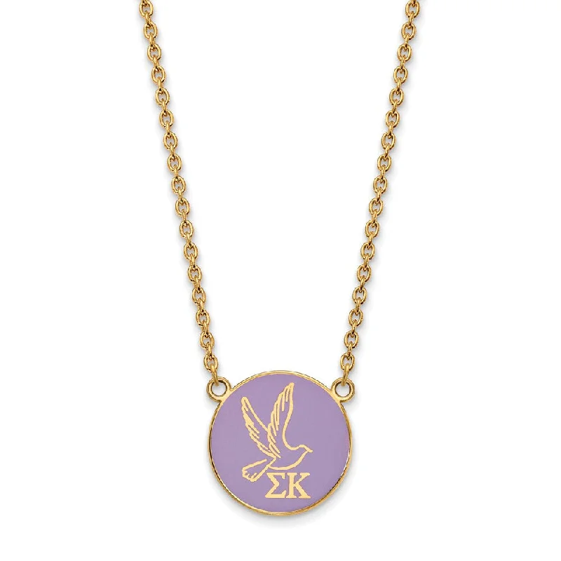 luxurious cocktail necklace-14K Plated Silver Sigma Kappa Large Purple Enamel Logo Necklace