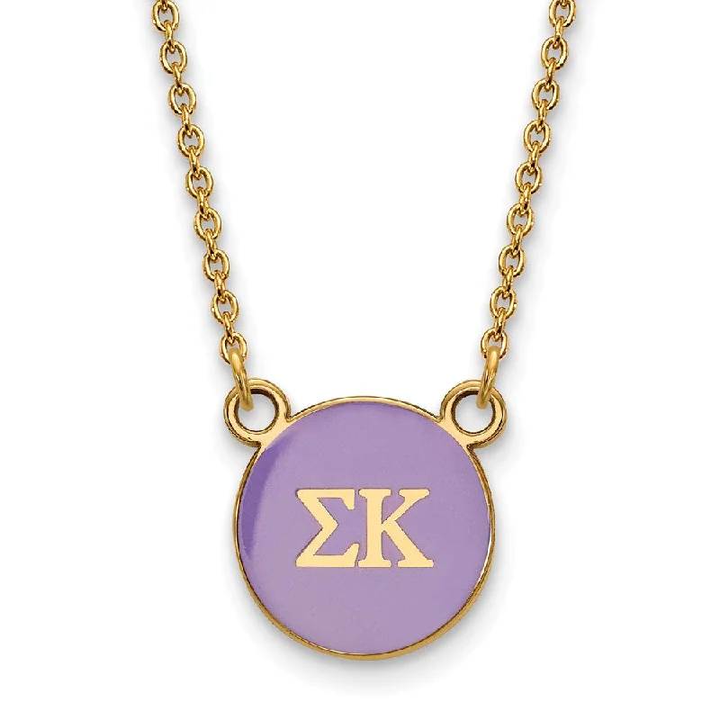 chiseled couple necklace-14K Plated Silver Sigma Kappa Small Purple Enamel Disc Necklace