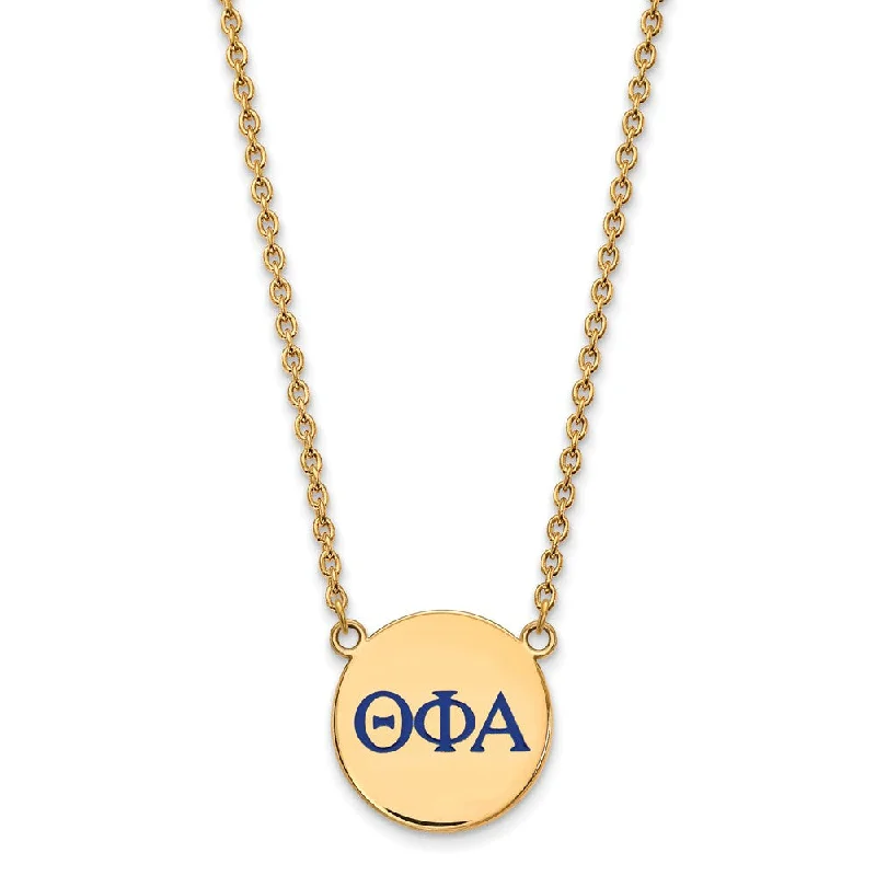 aquamarine silver necklace-14K Plated Silver Theta Phi Alpha Large Blue Enamel Greek Necklace