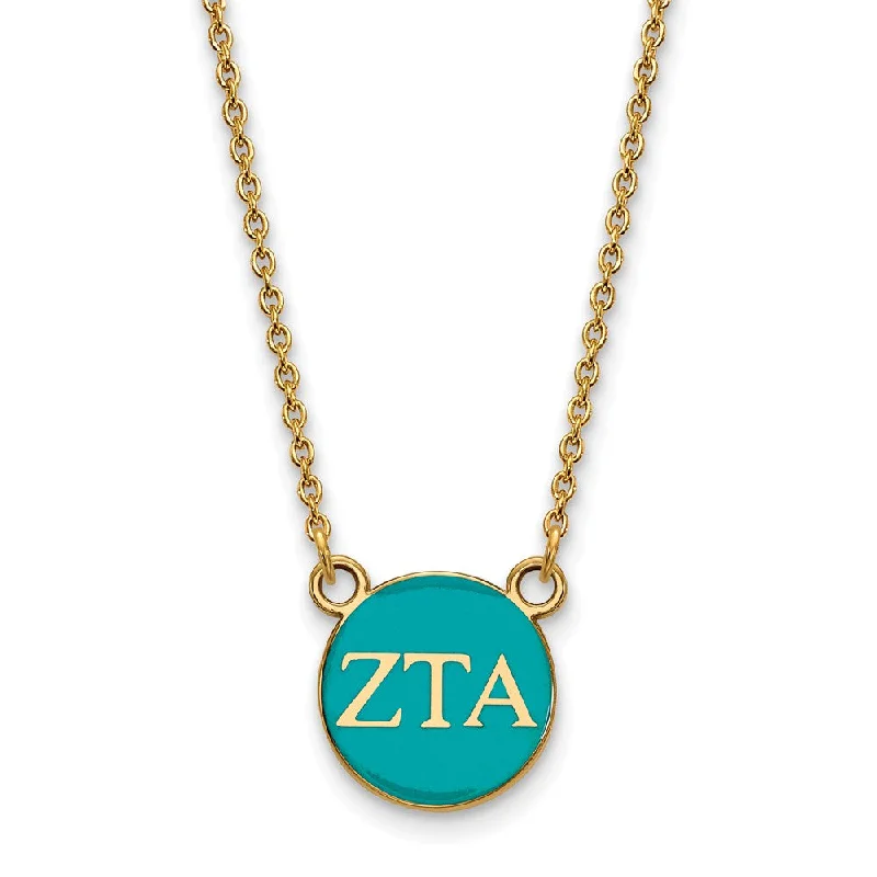 14K Plated Silver Zeta Tau Alpha Small Turquoise Enamel Disc Necklace