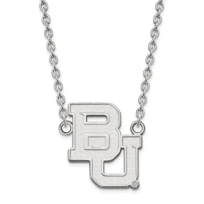 silver braid necklace-14k White Gold Baylor U Large 'BU' Pendant Necklace