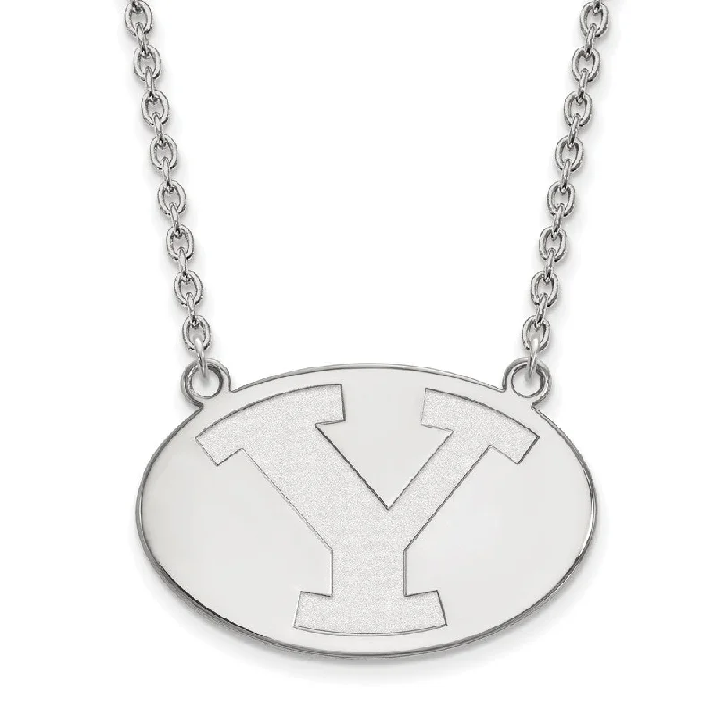 14k White Gold Brigham Young U Large Initial Y Pendant Necklace