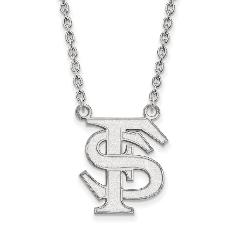 14k White Gold Florida State Large 'FS' Pendant Necklace