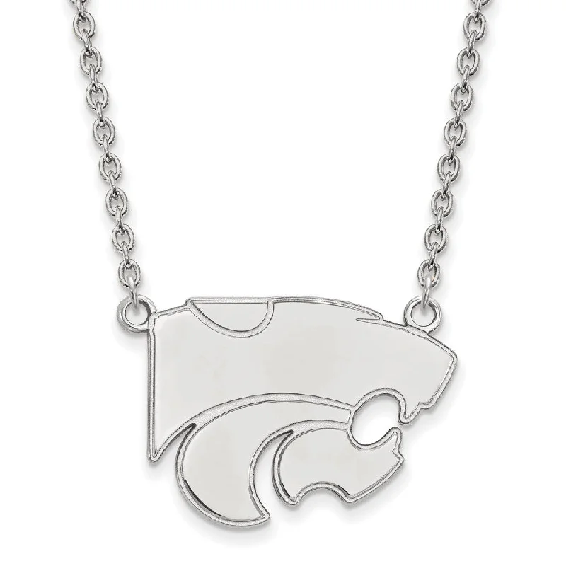 14k White Gold Kansas State Large Wildcat Pendant Necklace