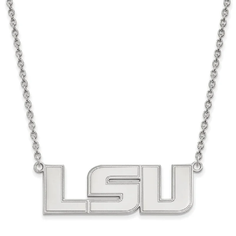 ocean tide necklace-14k White Gold Louisiana State Large 'LSU' Pendant Necklace