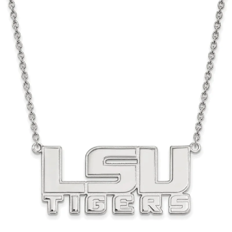 14k White Gold Louisiana State Lg 'LSU' Tigers Pendant Necklace