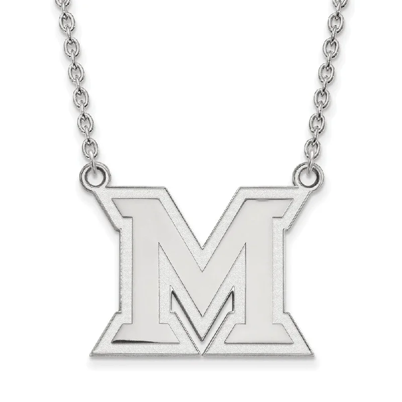 14k White Gold Miami U Large Initial M Pendant Necklace