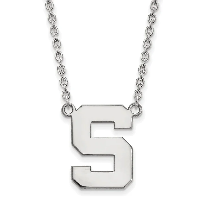 14k White Gold Michigan State Large Initial S Pendant Necklace