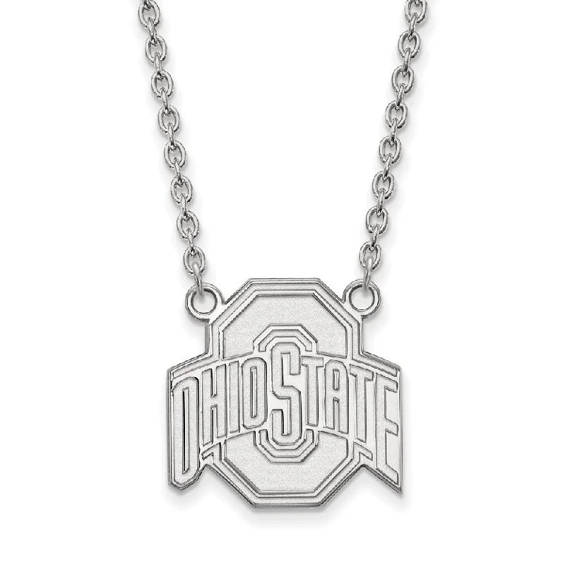 chiseled silver necklace-14k White Gold Ohio State Large Logo Pendant Necklace