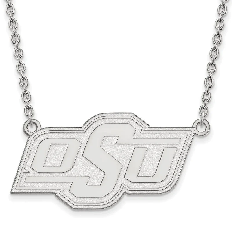 rose gold braided necklace-14k White Gold Oklahoma State Large Pendant Necklace