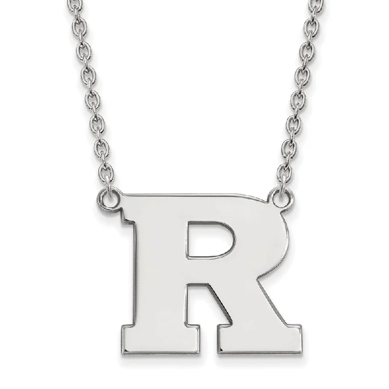 14k White Gold Rutgers Large Initial R Pendant Necklace