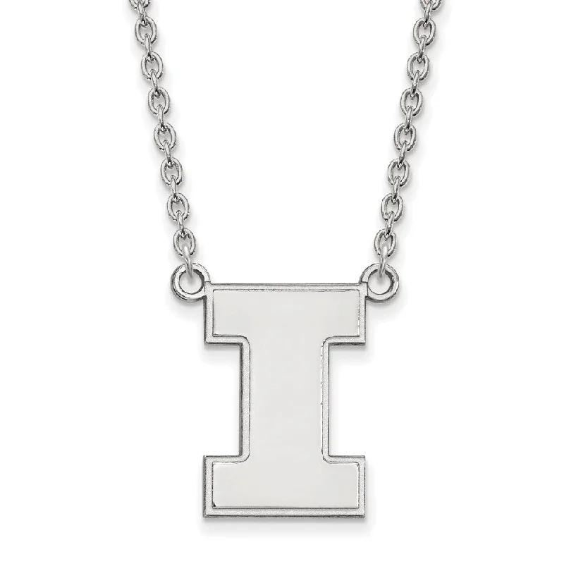 14k White Gold U of Illinois Large Initial I Pendant Necklace