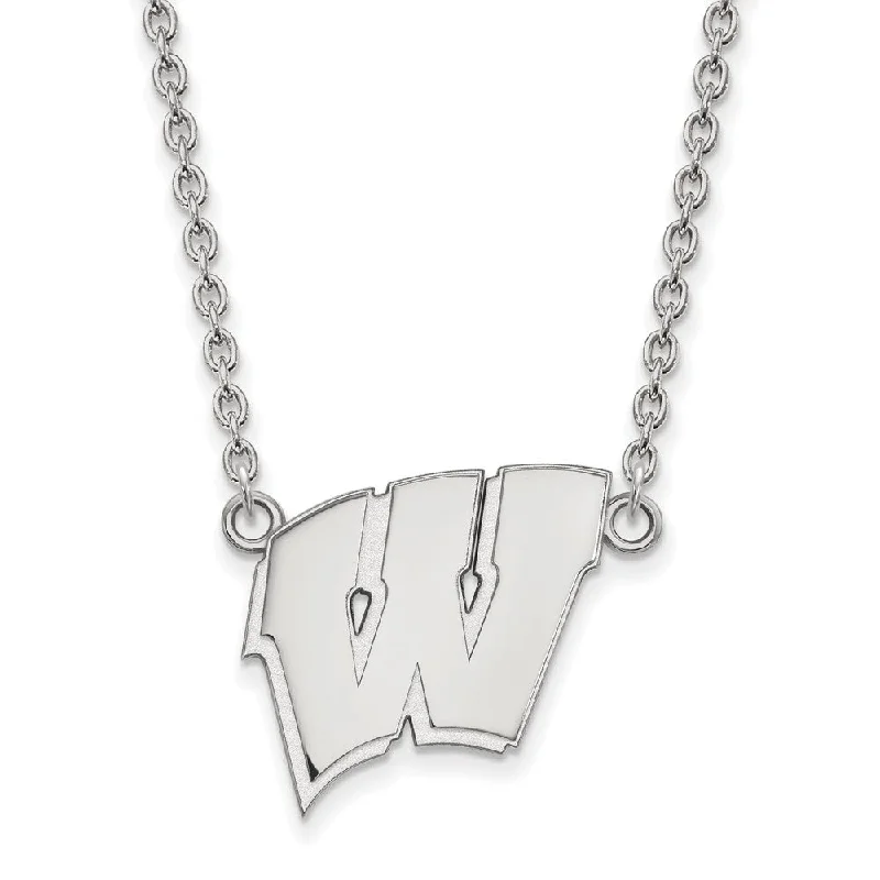 retro-style pendant necklace-14k White Gold U of Wisconsin Large Initial W Pendant Necklace