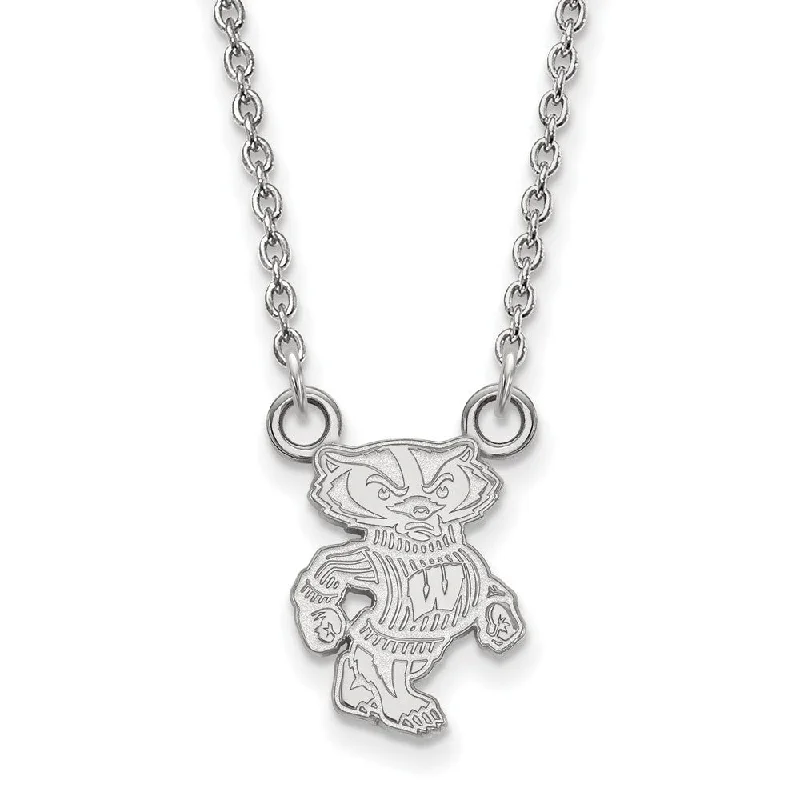 14k White Gold U of Wisconsin Small Logo Pendant Necklace