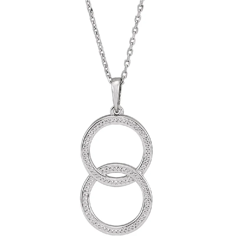 14k White or Yellow Gold Double Milgrain Circle Necklace 16-18 Inch