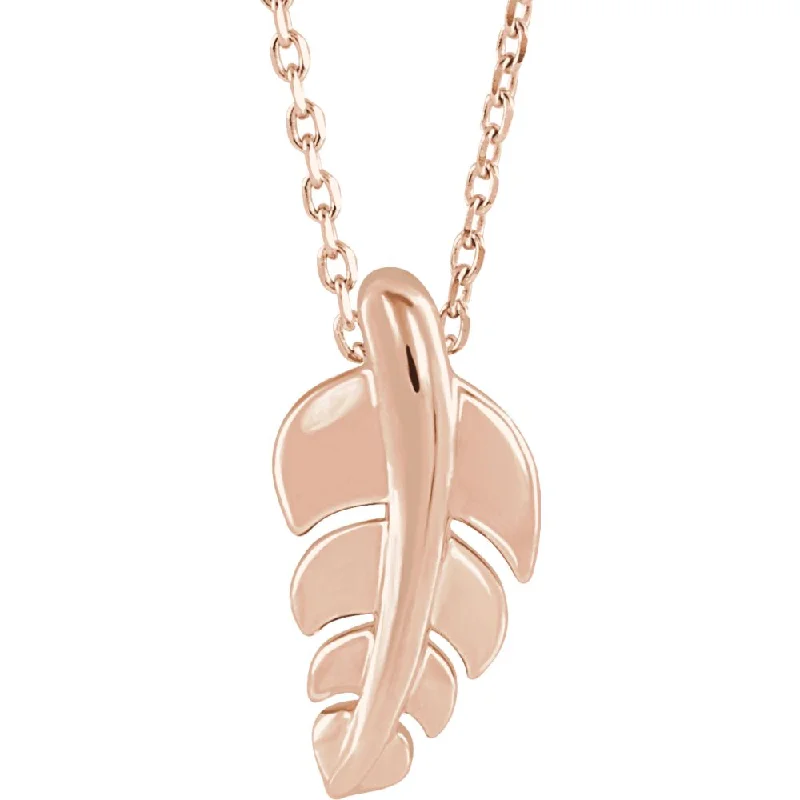 14k White, Rose or Yellow Gold Small Vertical Leaf Necklace, 16-18 In.