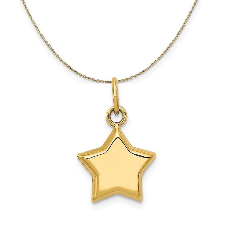 thin layered necklace-14k Yellow Gold 11mm Puffed Star Necklace