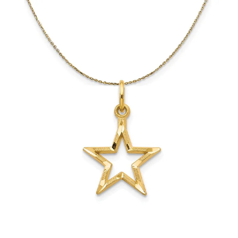 thin chain necklace-14k Yellow Gold 13mm Diamond Cut Open Star Necklace