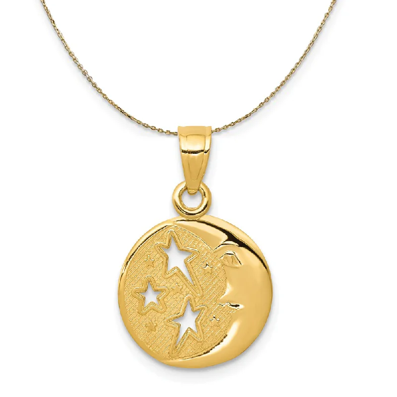 knotted gold necklace-14k Yellow Gold 13mm Moon and Stars Necklace