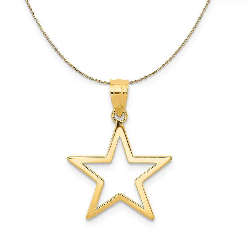 14k Yellow Gold 15mm Polished Cutout Star Necklace